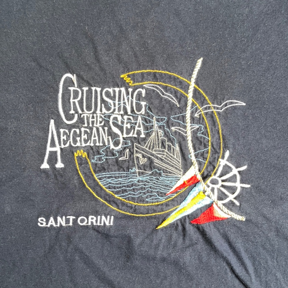 Cruising the Aegean Sea - Santorini Embroided Shirt - Navy Blue - Large